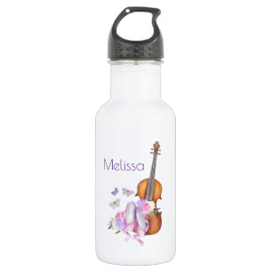 Violin, balletschoenen, bloemen en vlinders waterfles 