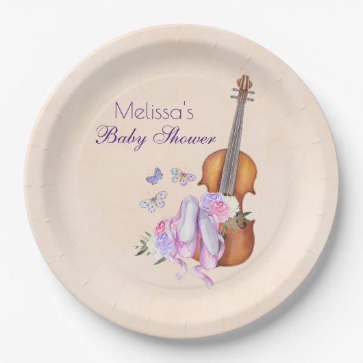 Violin, balletschoenen en Baby shower van Butterfl Papieren Bordje (Voorkant)