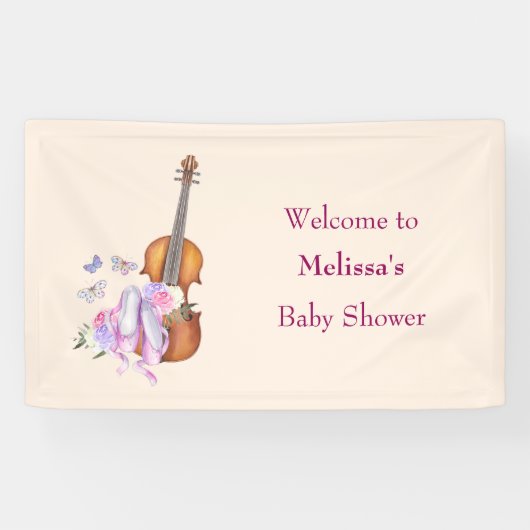Violin, balletschoenen en Baby shower van Butterfl Spandoek (Horizontaal)