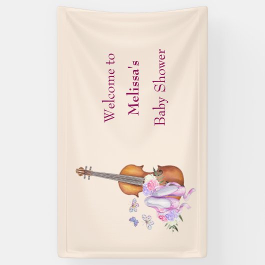 Violin, balletschoenen en Baby shower van Butterfl Spandoek (Verticaal)