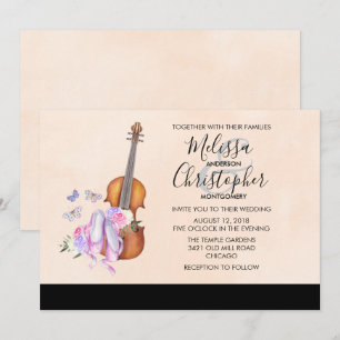 Violin, balletschoenen en Butterflies Wedding Kaart