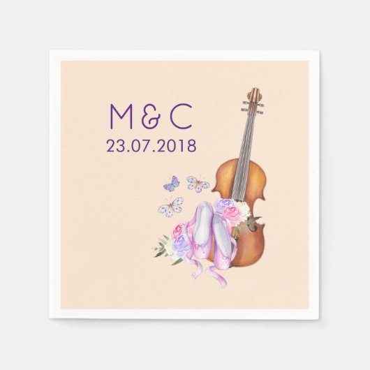 Violin, balletschoenen en Butterflies Wedding Servet (Voorkant)