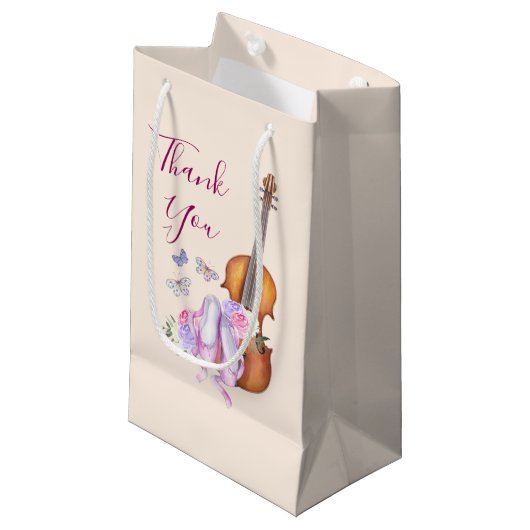 Violin, balletschoenen en vlinders bedankt klein cadeauzakje (Voorkant Gekanteld)
