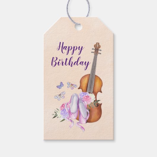 Violin, balletschoenen en vlinders van afgelopen d cadeaulabel (Voorkant)