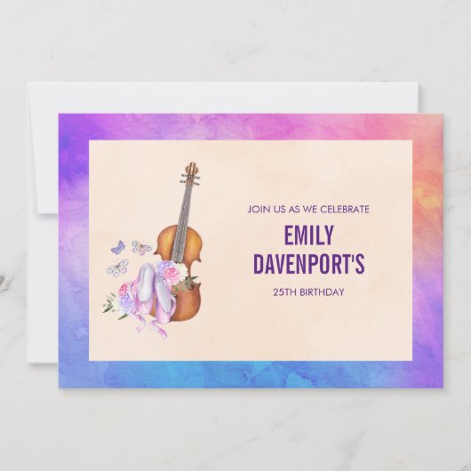 Violin, balletschoenen en vlinders van afgelopen d kaart (Voorkant)