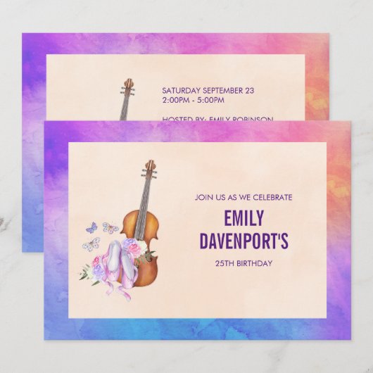 Violin, balletschoenen en vlinders van afgelopen d kaart (Voorkant / Achterkant)