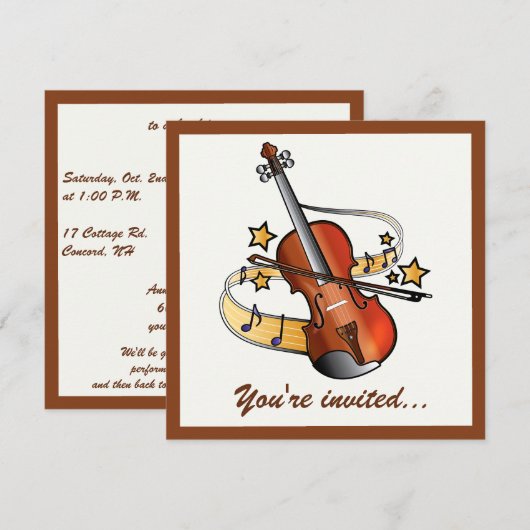 Violin Birthday Party Kaart (Voorkant / Achterkant)