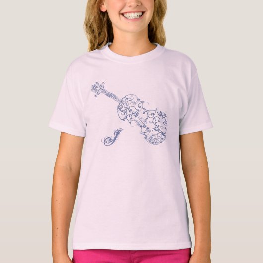 Violin Blue Line Drawing with Initiaal T-shirt (Voorkant)