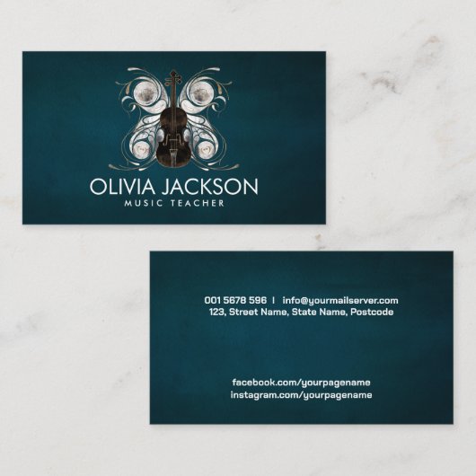 Violin Butterfly - Waterverf en goud Visitekaartje (Voorkant / Achterkant)