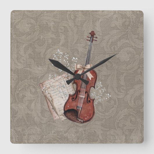 Violin Clock Music Home Decor Vierkante Klok (Voorkant)