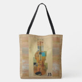 Violin Composition Wood Grain Effect met Initiaal Tote Bag (Achterkant)