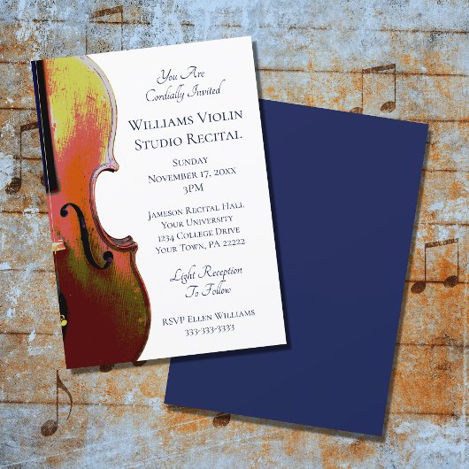 Violin Elegant Music Overweging Blue Invitation Kaart