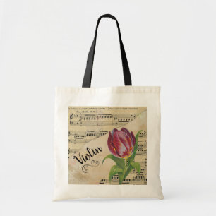 Violin Elegant Tulip vel Music Tote Bag