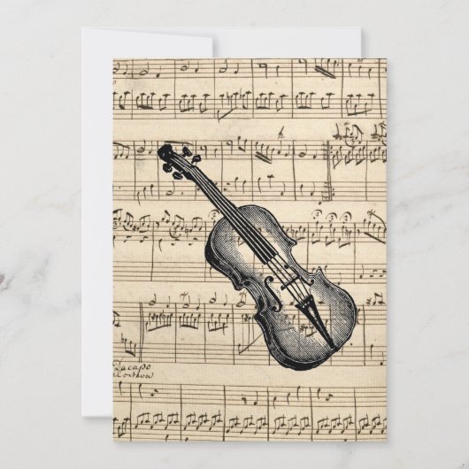 Violin en blad Music Flat Invitation Kaart (Voorkant)