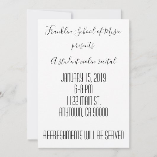  Violin en blad Music Flat Invitation Kaart (Achterkant)