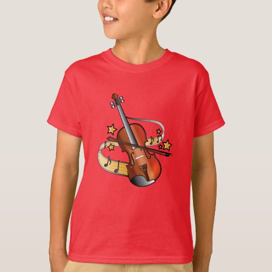 Violin en Bow met noten en sterren T-shirt (Voorkant)