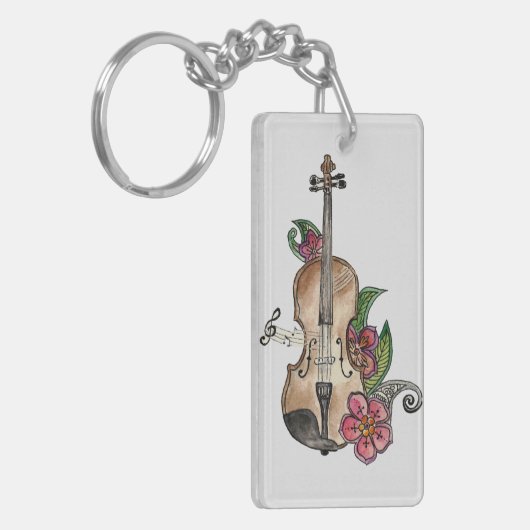 Violin en Flowers op een Sleutelhanger (Voorkant Links)