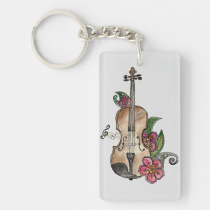 Violin en Flowers op een Sleutelhanger