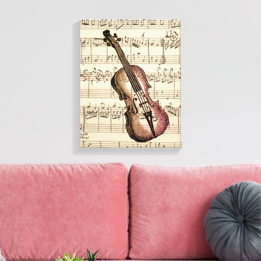 Violin en muziek op vel Canvas Afdruk (Insitu (Woonkamer))