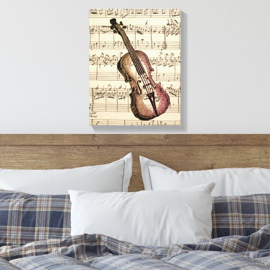 Violin en muziek op vel Canvas Afdruk (Insitu (Slaapkamer))