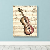  Violin en muziek op vel Canvas Afdruk (Insitu (Houten vloer))