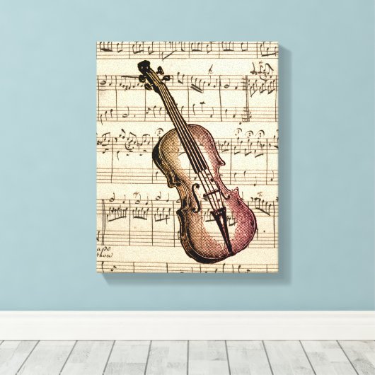 Violin en muziek op vel Canvas Afdruk (Insitu (Houten vloer))