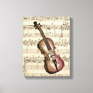  Violin en muziek op vel Canvas Afdruk