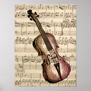 Violin en muziek op vel Poster