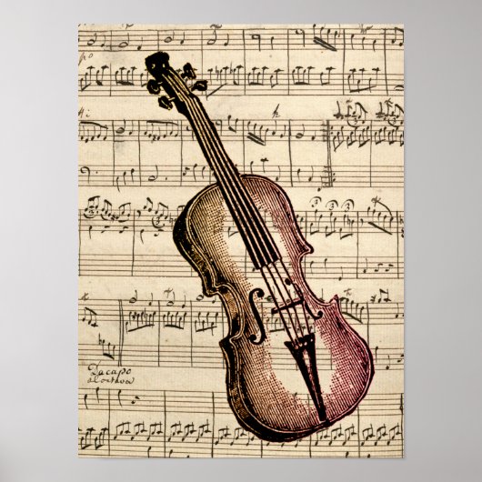  Violin en muziek op vel Poster (Voorkant)