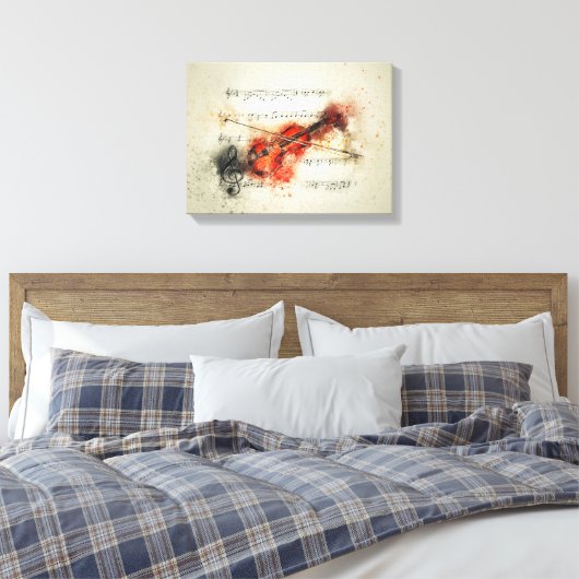 Violin en muziekblad canvas afdruk (Insitu (Slaapkamer))