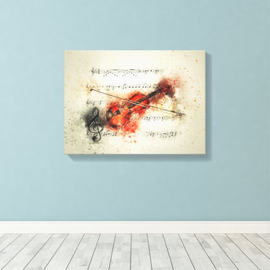 Violin en muziekblad canvas afdruk (Insitu (Houten vloer))