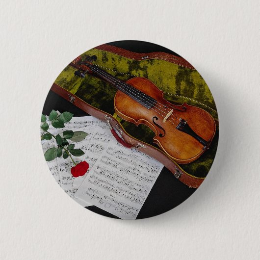 Violin en rode roos op zwarte achtergrond ronde button 5,7 cm (Voorkant)