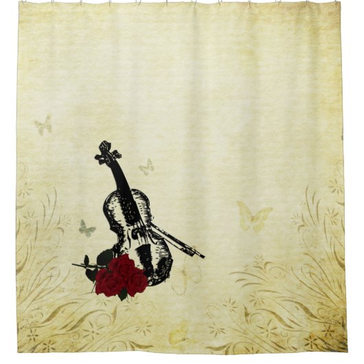 Violin en Roos Antiek Douchegordijn (Voorkant)