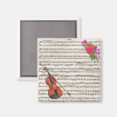 Violin en Rozen  muziekontwerp Magneet (Voorkant / Achterkant)