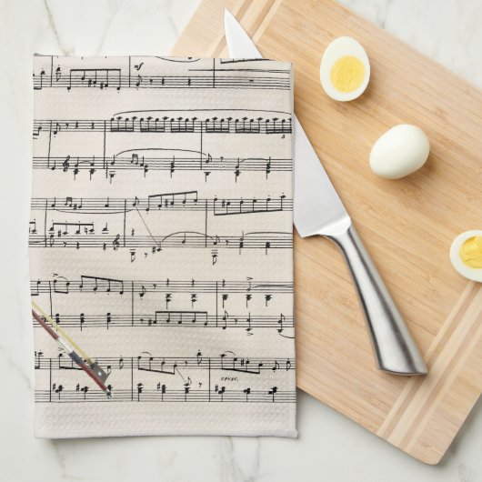 Violin en Rozen  muziekontwerp Theedoek (Quarter Fold)