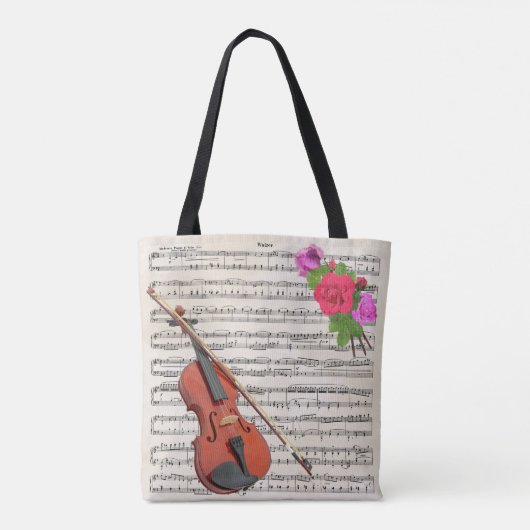 Violin en Rozen muziekontwerp Tote Bag (Achterkant)