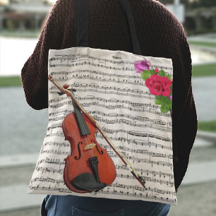 Violin en Rozen muziekontwerp Tote Bag