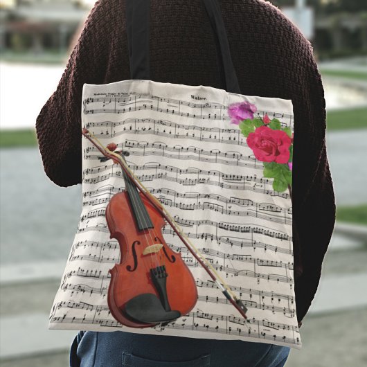 Violin en Rozen muziekontwerp Tote Bag