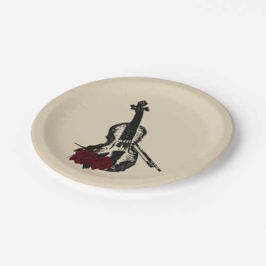 Violin en Rozen Papieren Bordje (Gekanteld)