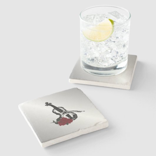 Violin en Rozen Silver Stenen Onderzetter (Zijkant)