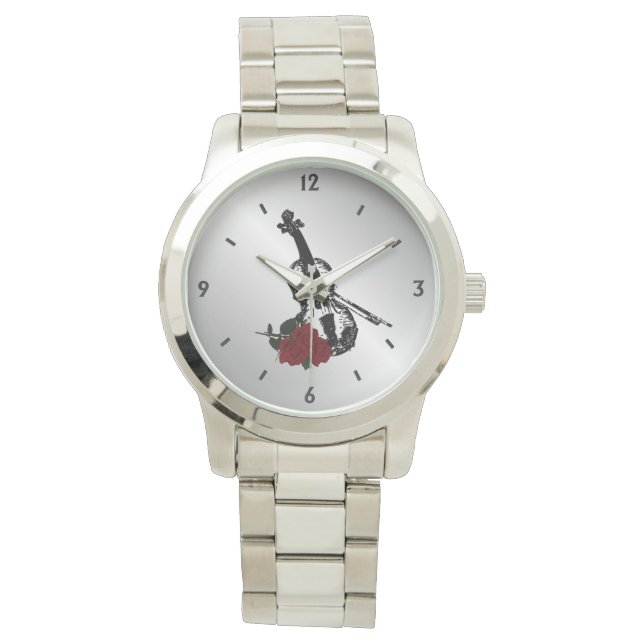 Violin en Rozen Vier cijfers Horloge (Voorkant)