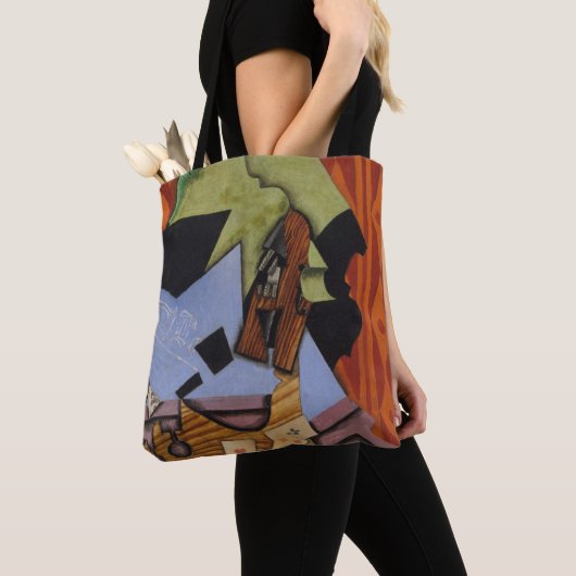 Violin- en speelkaarten op een tafel tote bag (Dichtbij)
