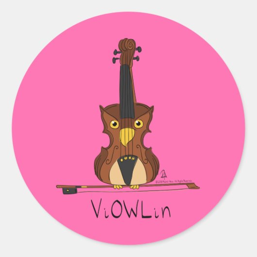 Violin Funny Musician Cartoon Ronde Sticker (Voorkant)