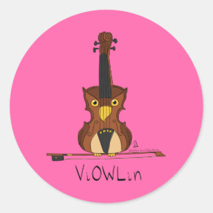 Violin Funny Musician Cartoon Ronde Sticker