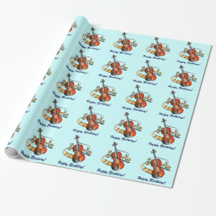 Violin Happy Birthday met muziek en sterren Cadeaupapier