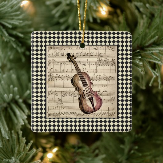  Violin Harlequin-grens Keramisch Ornament (Boom)