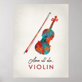 Violin - Helderkleurige muziek Poster