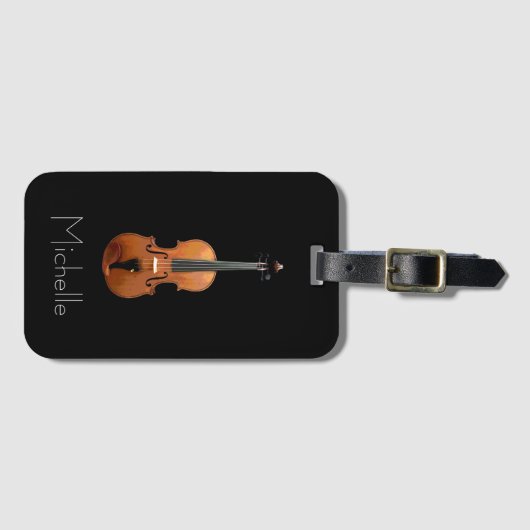 Violin Hoesje Monogram Black Minimalist Bagagelabel (Voorkant (horizontaal))