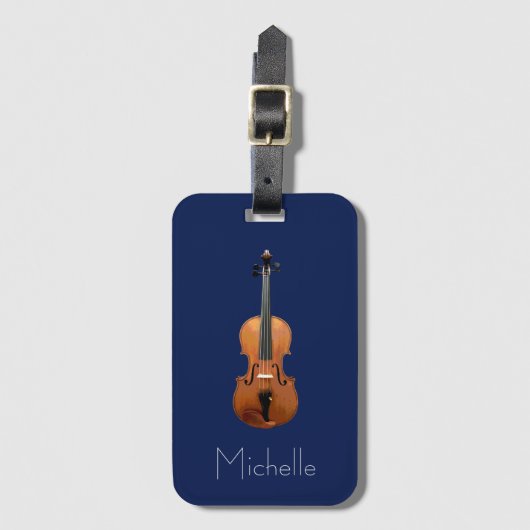 Violin Hoesje Monogram minimalistisch blauw Bagagelabel (Voorkant (verticaal))