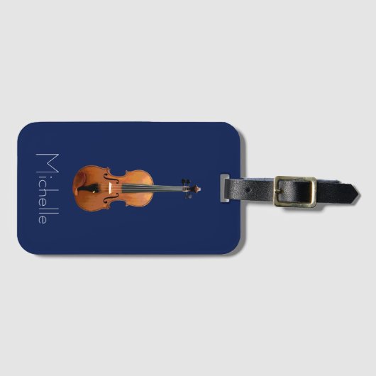 Violin Hoesje Monogram minimalistisch blauw Bagagelabel (Voorkant (horizontaal))